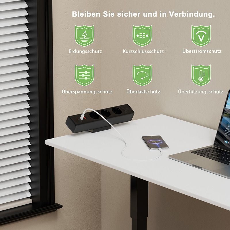 Barrette d'alimentation avec pince de bureau, station de charge rapide totale 18/65W USB charge rapide prise standard européenne, interrupteur de protection contre les surcharges, prise de bureau, alimentation UE pour mobilier de bureau