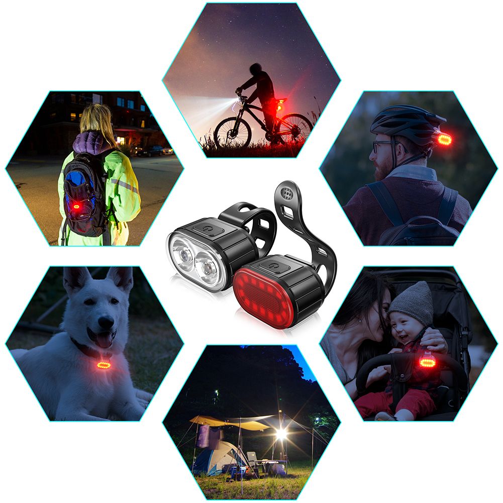 Ensemble de feux de vélo rechargeables par USB, imperméables, LED, pour une visibilité en cyclisme urbain, légers - Feu avant et feu arrière rouge