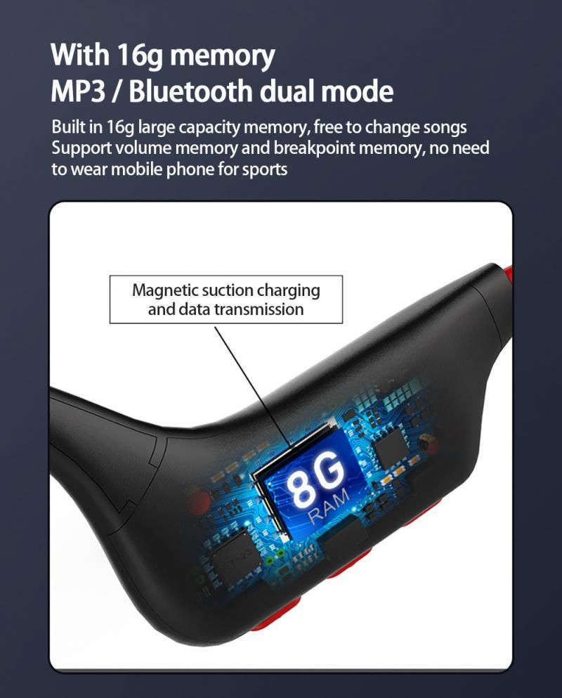 Écouteurs de Natation Conduction Osseuse 16 Go IP68 Étanche Bluetooth Sans Fil Casque Sport Musique Sans Fil