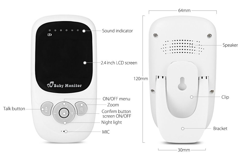 SP880 Moniteur bébé sans fil Écran LCD 2,4 pouces Vidéo haute définition Audio bidirectionnel Vision nocturne pour soins de bébé