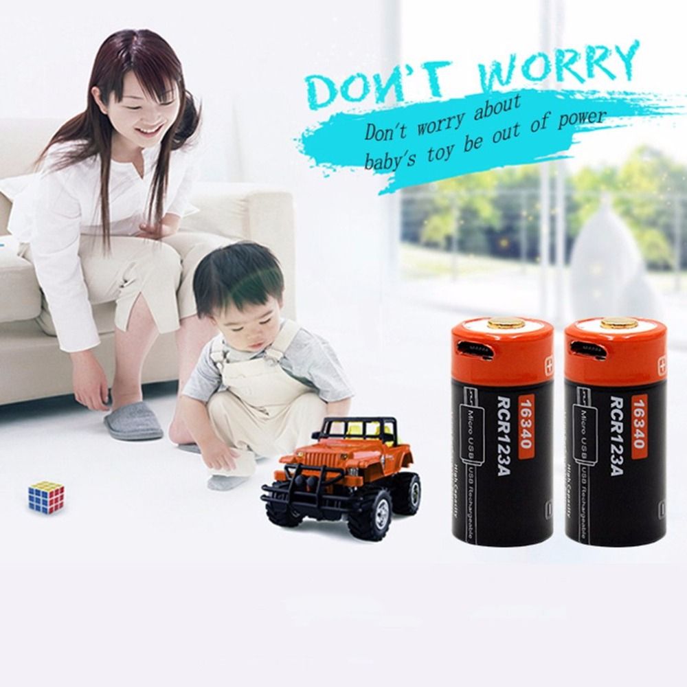 16340 650mAh 3.7V Batterie Li-ion rechargeable micro USB écologique et durable pour lampes de poche et équipements