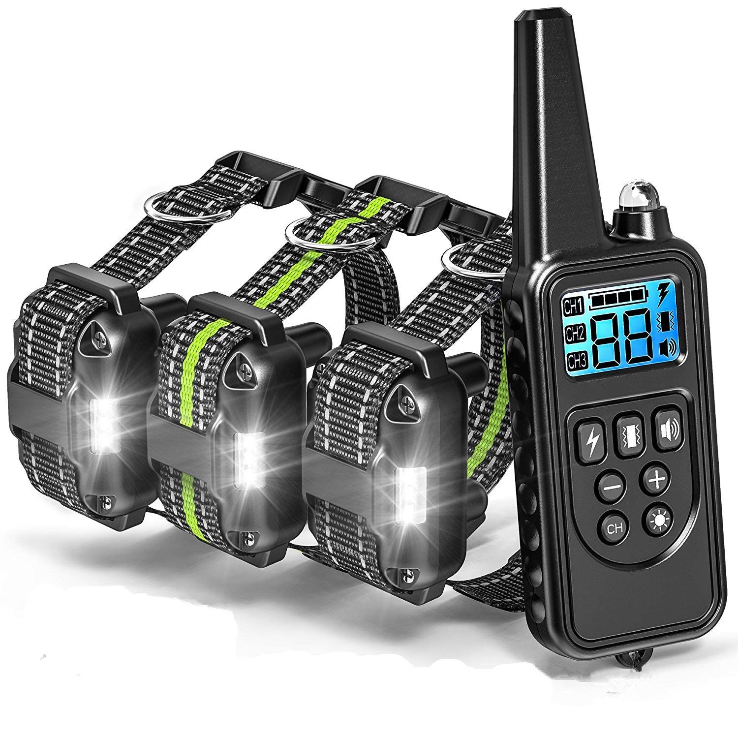 Collier de dressage pour chien électrique 800m étanche rechargeable avec niveaux de choc réglables et écran LCD