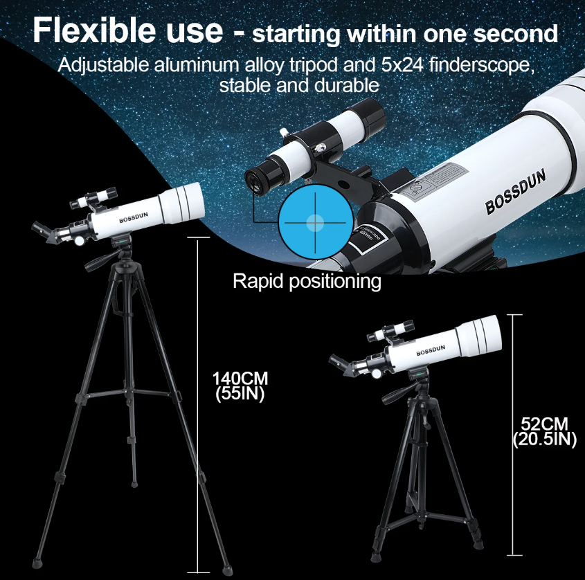 Explorez l'univers avec le Bossdun télescope 333X pour enfants idéal observation des étoiles et de la lune