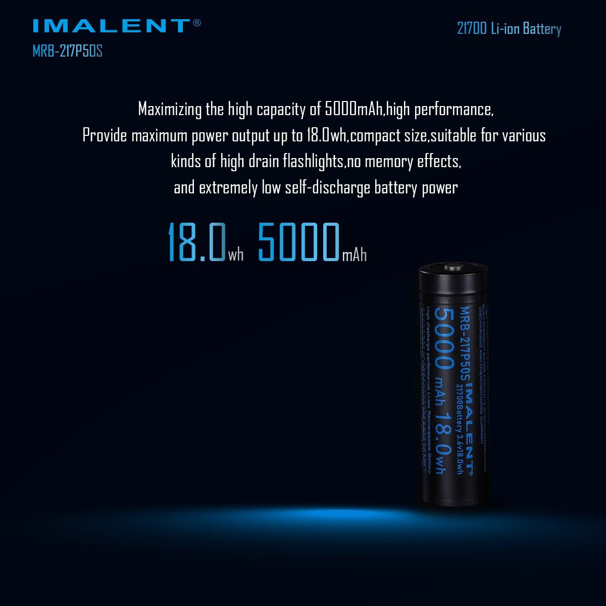 IMALENT MRB-217P50S: Batterie 21700 rechargeable Li-ion 5000mAh 3.6V pour longue autonomie