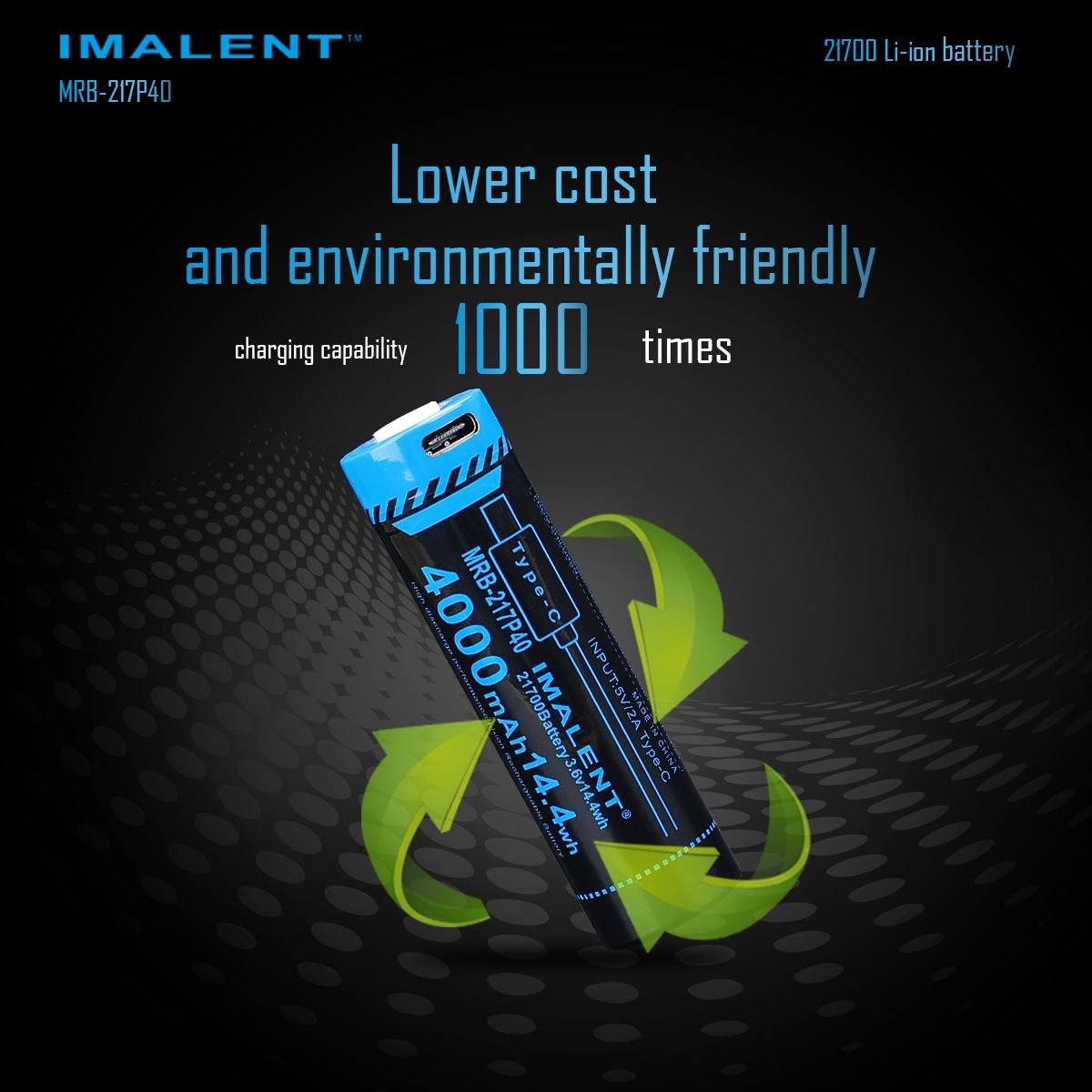 IMALENT MRB-217P40 Batterie 21700 4000mAh Type-C Rechargeable Haute Capacité pour Lampes de poche et Gadgets