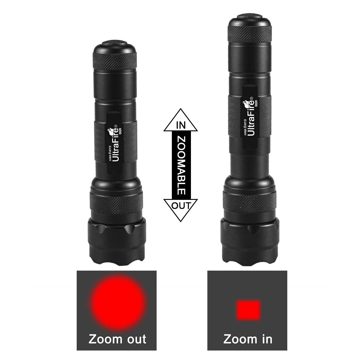 UltraFire WF-502B.2 XP-E2 LED Rouge Lumière Zoomable Lampe Torche Compacte Extérieure pour la Randonnée Nocturne et la Faune Sauvage