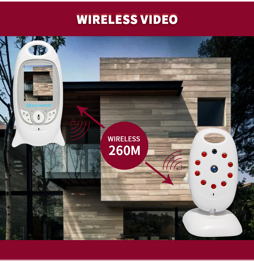 VB601 Moniteur bébé vidéo sans fil 2,4 GHz avec communication bidirectionnelle, vision nocturne et surveillance de la température.