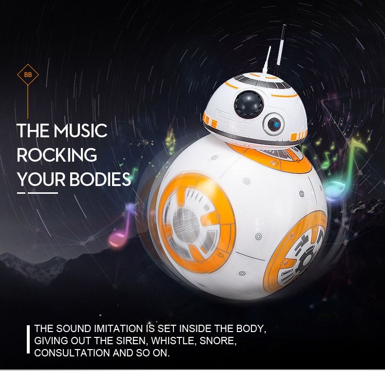 Robot télécommandé Star Wars BB-8 20,5 cm Jouet RC intelligent avec rotation à 360° pour enfants et collection