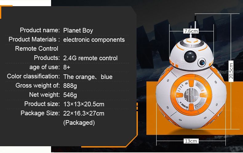Robot télécommandé Star Wars BB-8 20,5 cm Jouet RC intelligent avec rotation à 360° pour enfants et collection