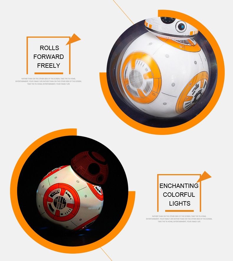 Robot télécommandé Star Wars BB-8 20,5 cm Jouet RC intelligent avec rotation à 360° pour enfants et collection
