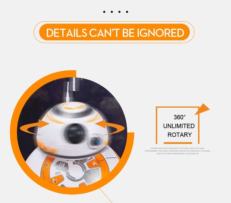 Robot télécommandé Star Wars BB-8 20,5 cm Jouet RC intelligent avec rotation à 360° pour enfants et collection