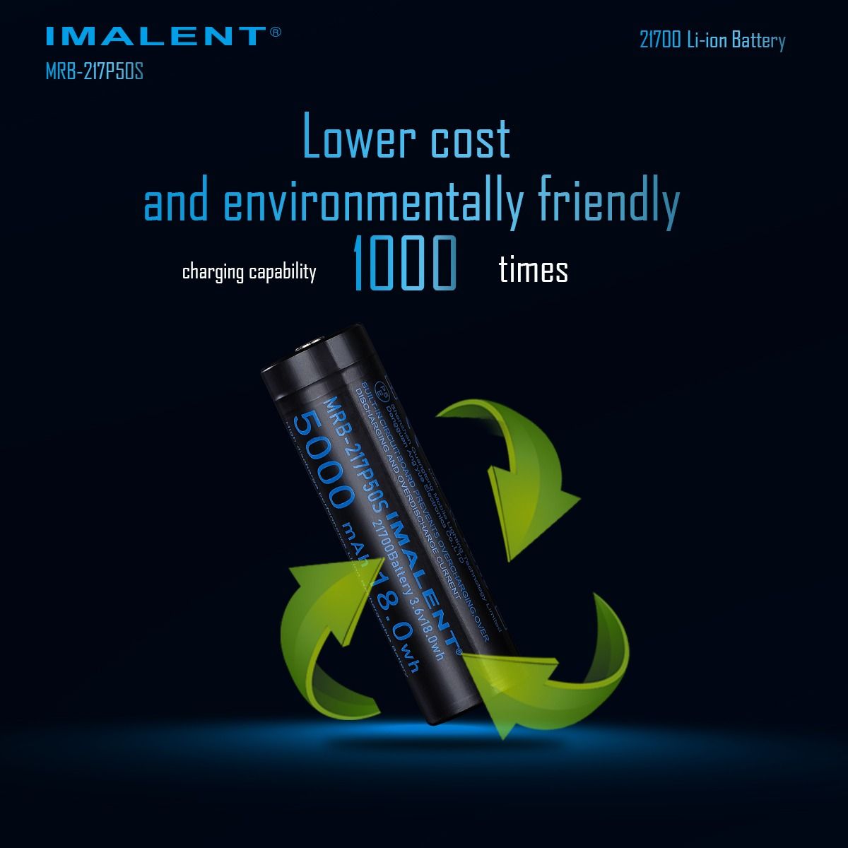 IMALENT MRB-217P50S: Batterie 21700 rechargeable Li-ion 5000mAh 3.6V pour longue autonomie