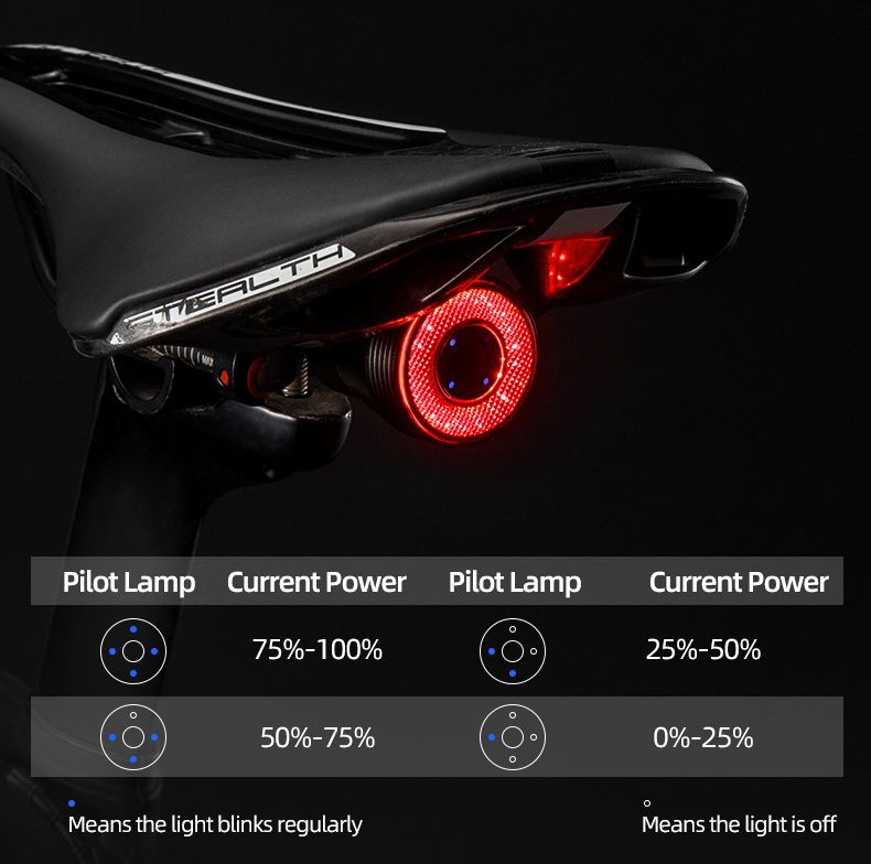 ROCKBROS Q5 Feu intelligent de vélo avec détection automatique de freinage, feu arrière LED étanche IPX6, équipement de sécurité cycliste