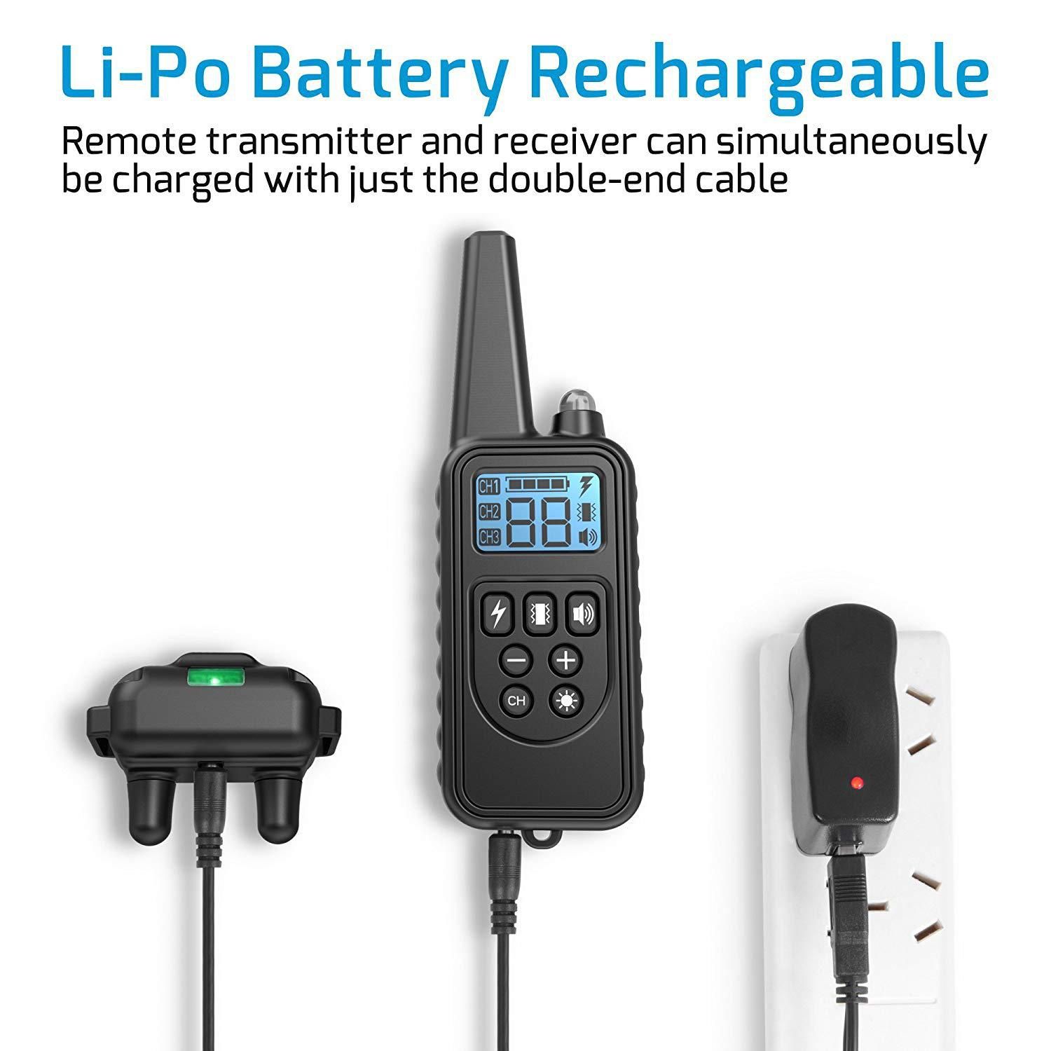 Collier de dressage pour chien électrique 800m étanche rechargeable avec niveaux de choc réglables et écran LCD
