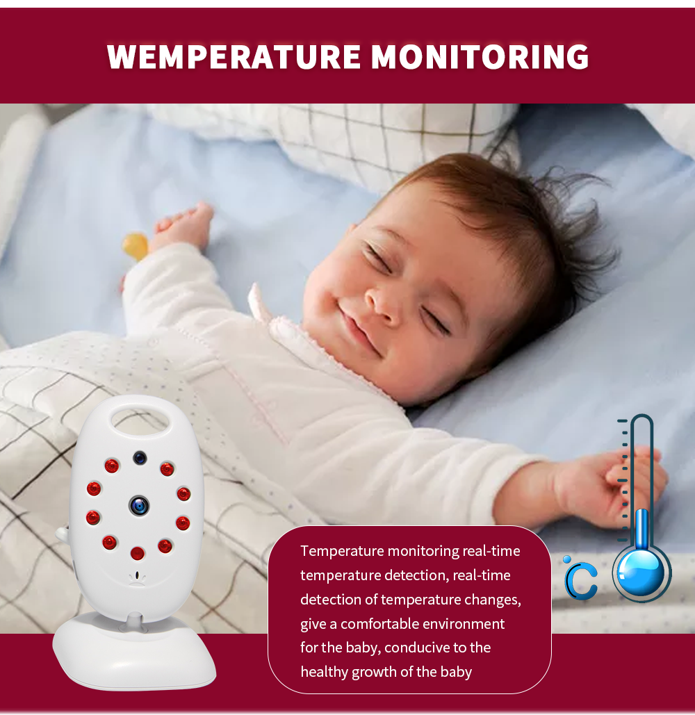 VB601 Moniteur bébé vidéo sans fil 2,4 GHz avec communication bidirectionnelle, vision nocturne et surveillance de la température.