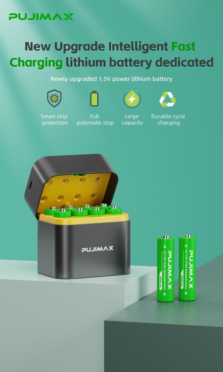 Chargeur à 8 emplacements avec port Type-C pour batteries lithium AA 3400mWh solution de charge efficace