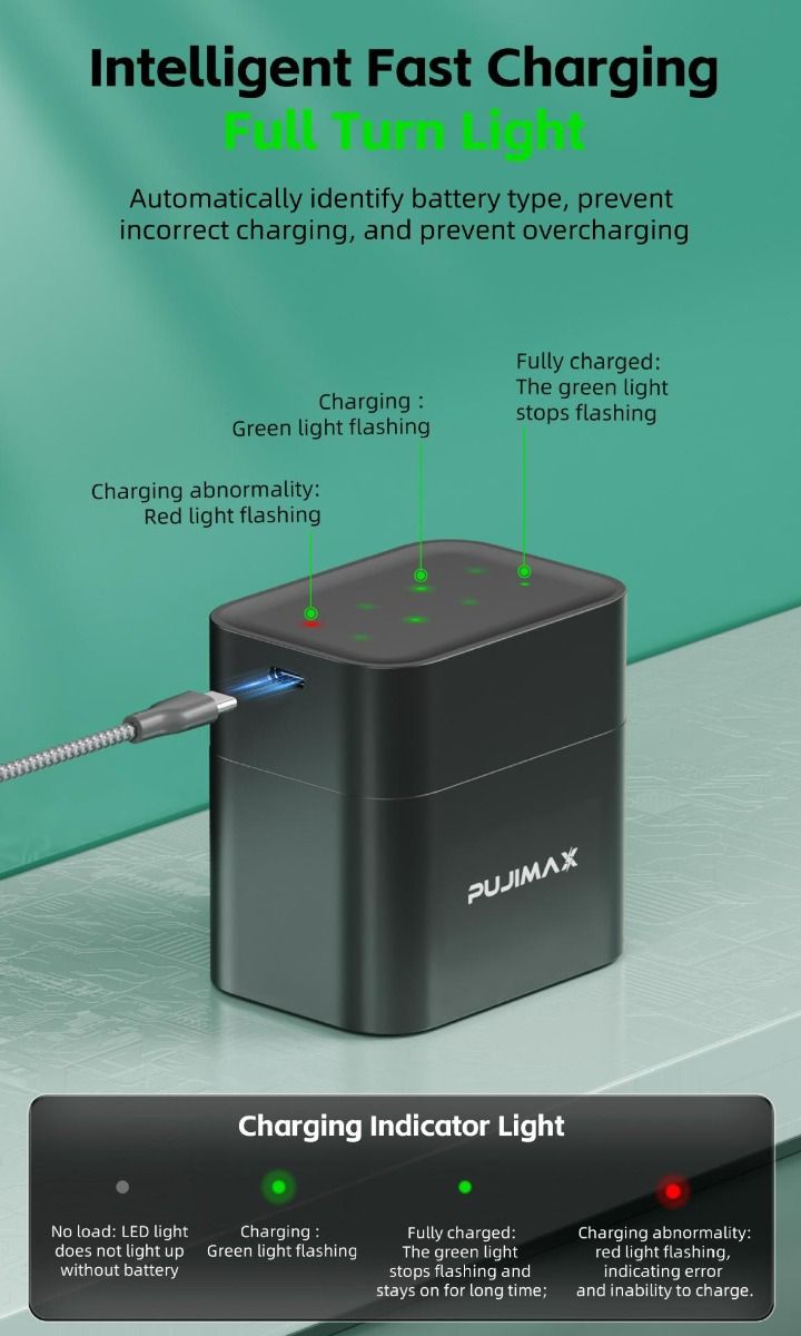 Chargeur à 8 emplacements avec port Type-C pour batteries lithium AA 3400mWh solution de charge efficace