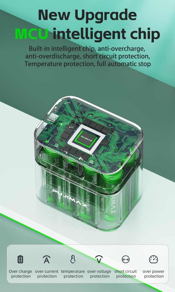 Chargeur à 8 emplacements avec port Type-C pour batteries lithium AA 3400mWh solution de charge efficace