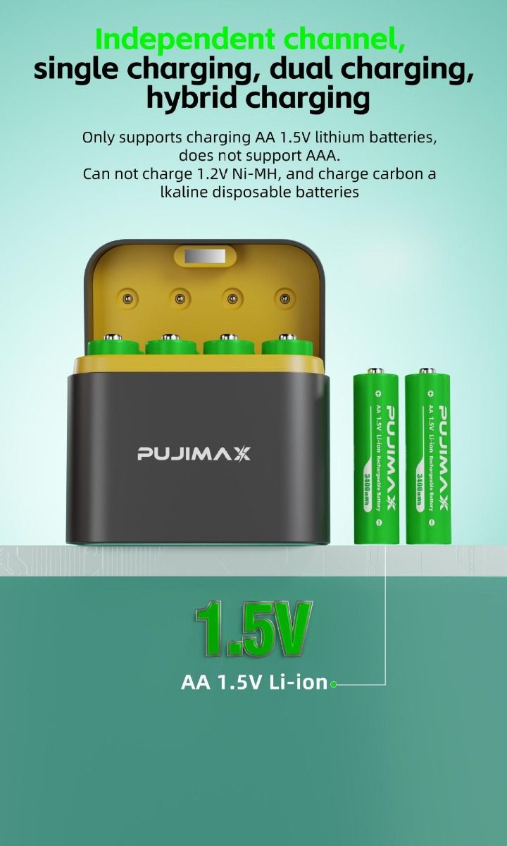 Chargeur à 8 emplacements avec port Type-C pour batteries lithium AA 3400mWh solution de charge efficace