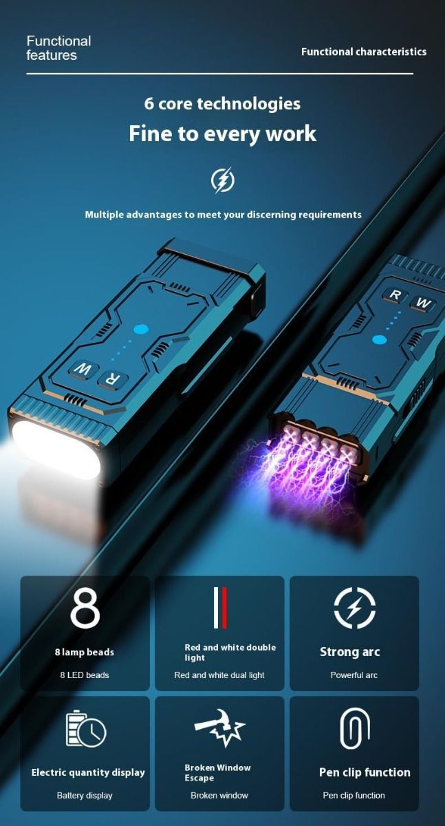 Multi Function Rechargeable Self-Defense LED Flashlight with Arc Lighter Hidden Camera Detectors, Portable Self Protective Tactical Flashlight