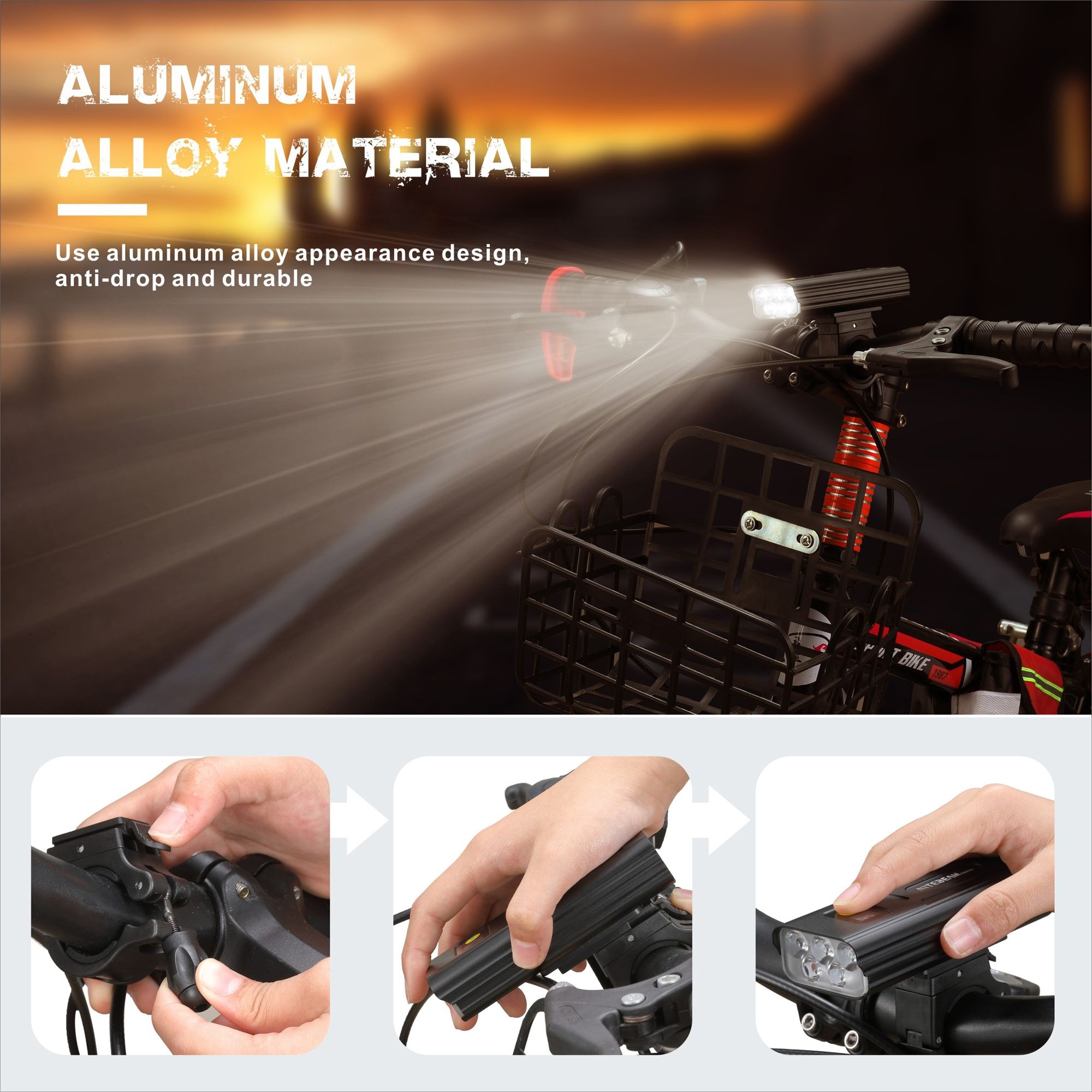 Lumières de vélo NiteBeam BR05 5 LED 5000 lumens phare vélo USB rechargeable sécurité cycliste haute luminosité