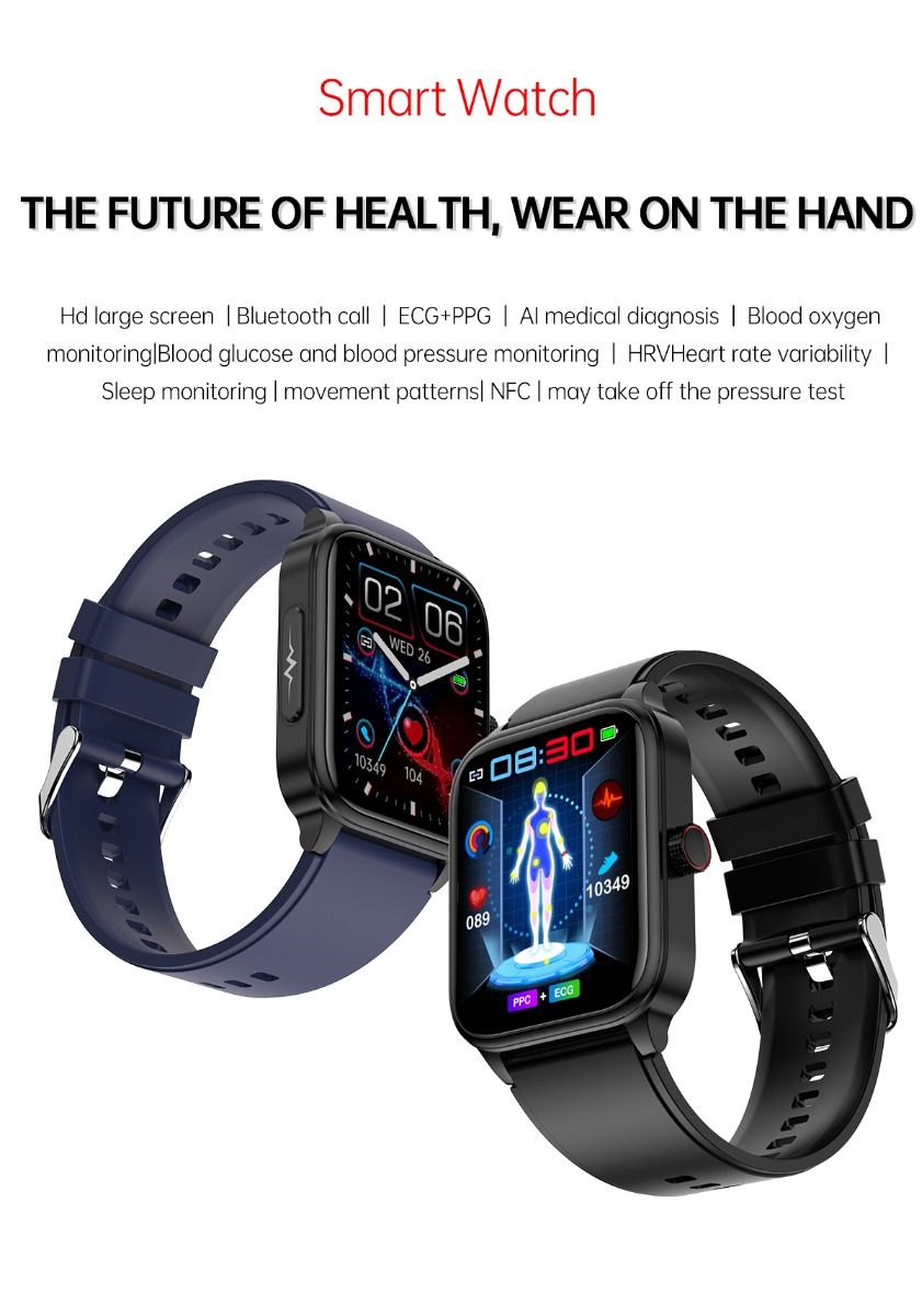 ET540 Glycémie ECG Température corporelle Tension artérielle Oxygène dans le sang Fréquence cardiaque Appel Bluetooth Smartwatch Fitness Tracker