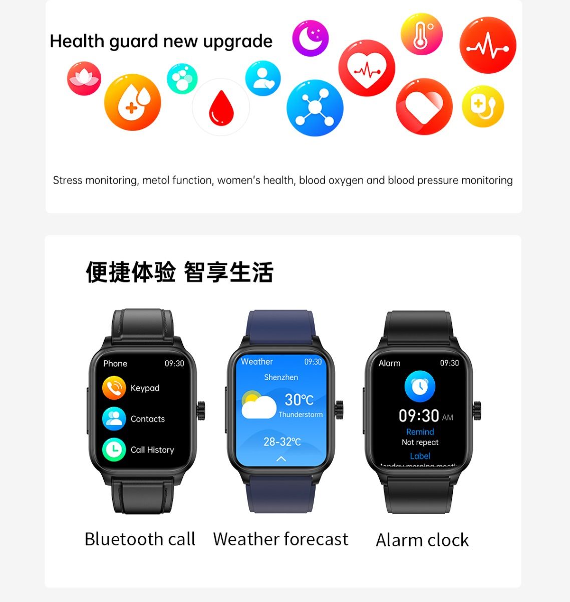 ET540 Glycémie ECG Température corporelle Tension artérielle Oxygène dans le sang Fréquence cardiaque Appel Bluetooth Smartwatch Fitness Tracker
