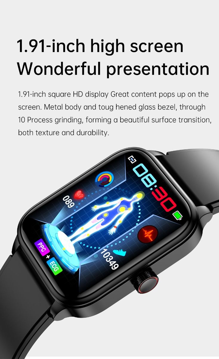 ET540 Glycémie ECG Température corporelle Tension artérielle Oxygène dans le sang Fréquence cardiaque Appel Bluetooth Smartwatch Fitness Tracker