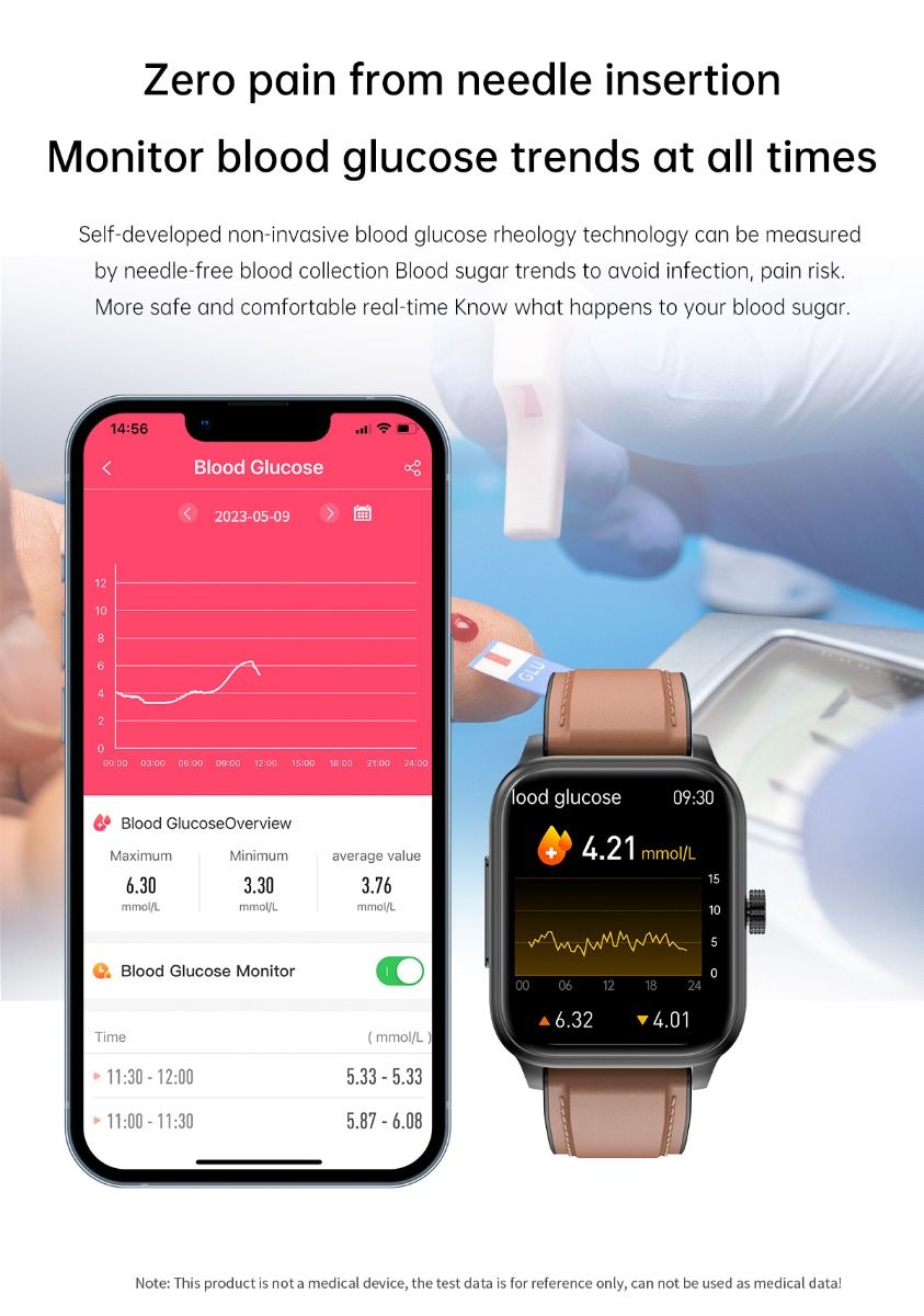 ET540 Glycémie ECG Température corporelle Tension artérielle Oxygène dans le sang Fréquence cardiaque Appel Bluetooth Smartwatch Fitness Tracker