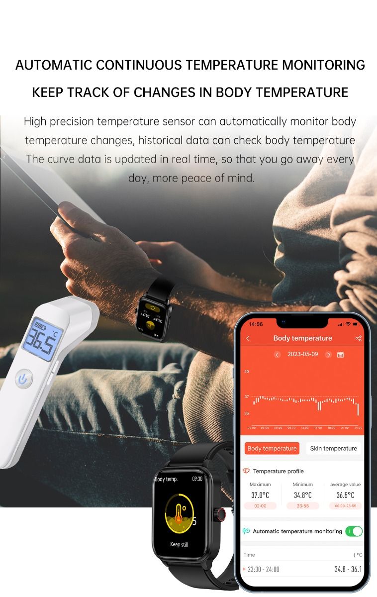 ET540 Glycémie ECG Température corporelle Tension artérielle Oxygène dans le sang Fréquence cardiaque Appel Bluetooth Smartwatch Fitness Tracker