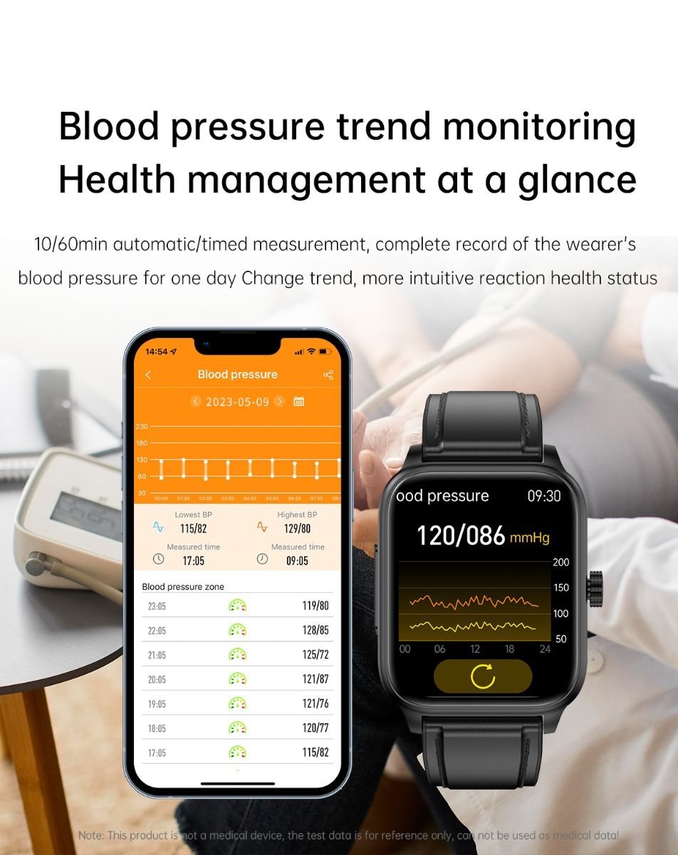 ET540 Glycémie ECG Température corporelle Tension artérielle Oxygène dans le sang Fréquence cardiaque Appel Bluetooth Smartwatch Fitness Tracker