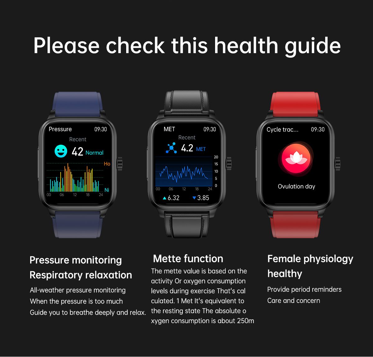 ET540 Glycémie ECG Température corporelle Tension artérielle Oxygène dans le sang Fréquence cardiaque Appel Bluetooth Smartwatch Fitness Tracker