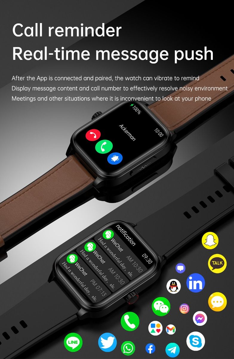 ET540 Glycémie ECG Température corporelle Tension artérielle Oxygène dans le sang Fréquence cardiaque Appel Bluetooth Smartwatch Fitness Tracker
