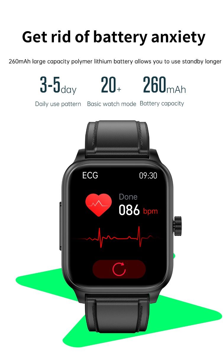 ET540 Glycémie ECG Température corporelle Tension artérielle Oxygène dans le sang Fréquence cardiaque Appel Bluetooth Smartwatch Fitness Tracker
