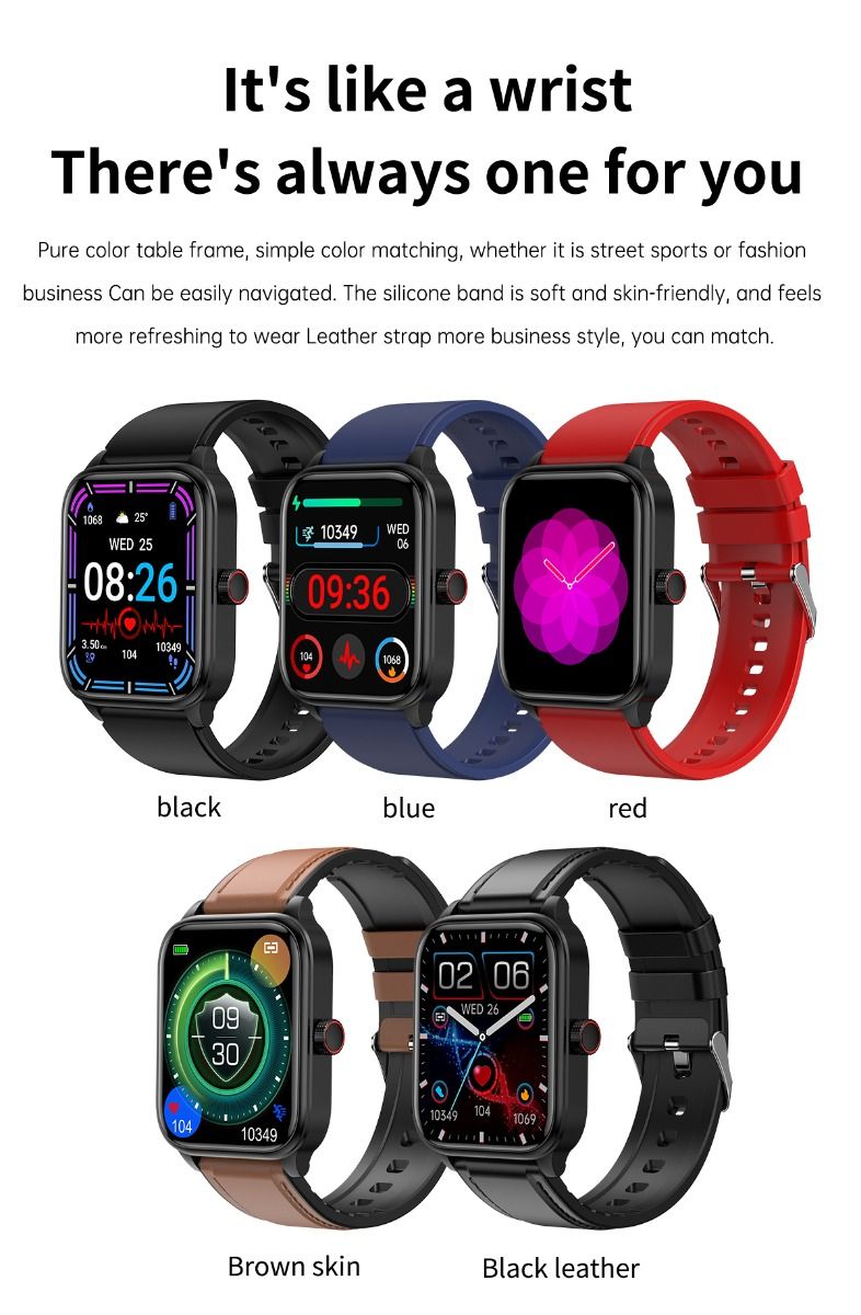 ET540 Glycémie ECG Température corporelle Tension artérielle Oxygène dans le sang Fréquence cardiaque Appel Bluetooth Smartwatch Fitness Tracker