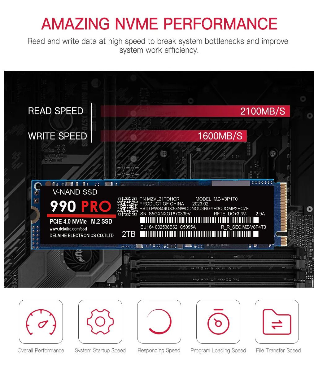 SSD haute vitesse 990 PRO PCIe 4.0 NVMe 4.0 M.2 2280 1To 2To 4To SSD Interne Disque Dur à État Solide Pour Ordinateur Portable PC PS4