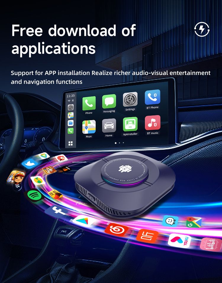 Carlinkit Android 13 TV Box Wireless CarPlay Connectivité sans faille Adaptateur 8 cœurs pour divertissement en voiture