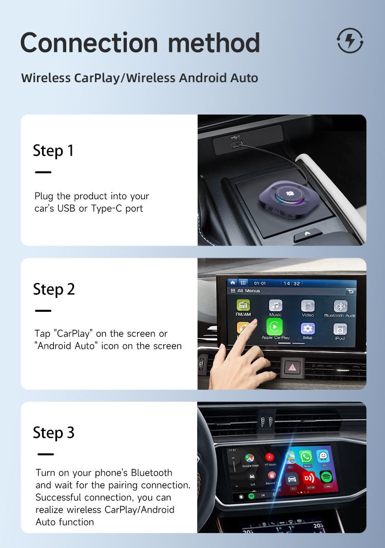 Carlinkit Android 13 TV Box Wireless CarPlay Connectivité sans faille Adaptateur 8 cœurs pour divertissement en voiture