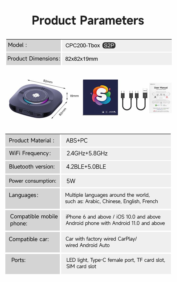 Carlinkit Android 13 TV Box Wireless CarPlay Connectivité sans faille Adaptateur 8 cœurs pour divertissement en voiture