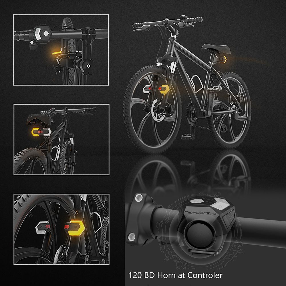 CarryBright CBX4 Feu de signalisation pour vélo avec klaxon, recharge USB, étanche, accessoire de sécurité cycliste