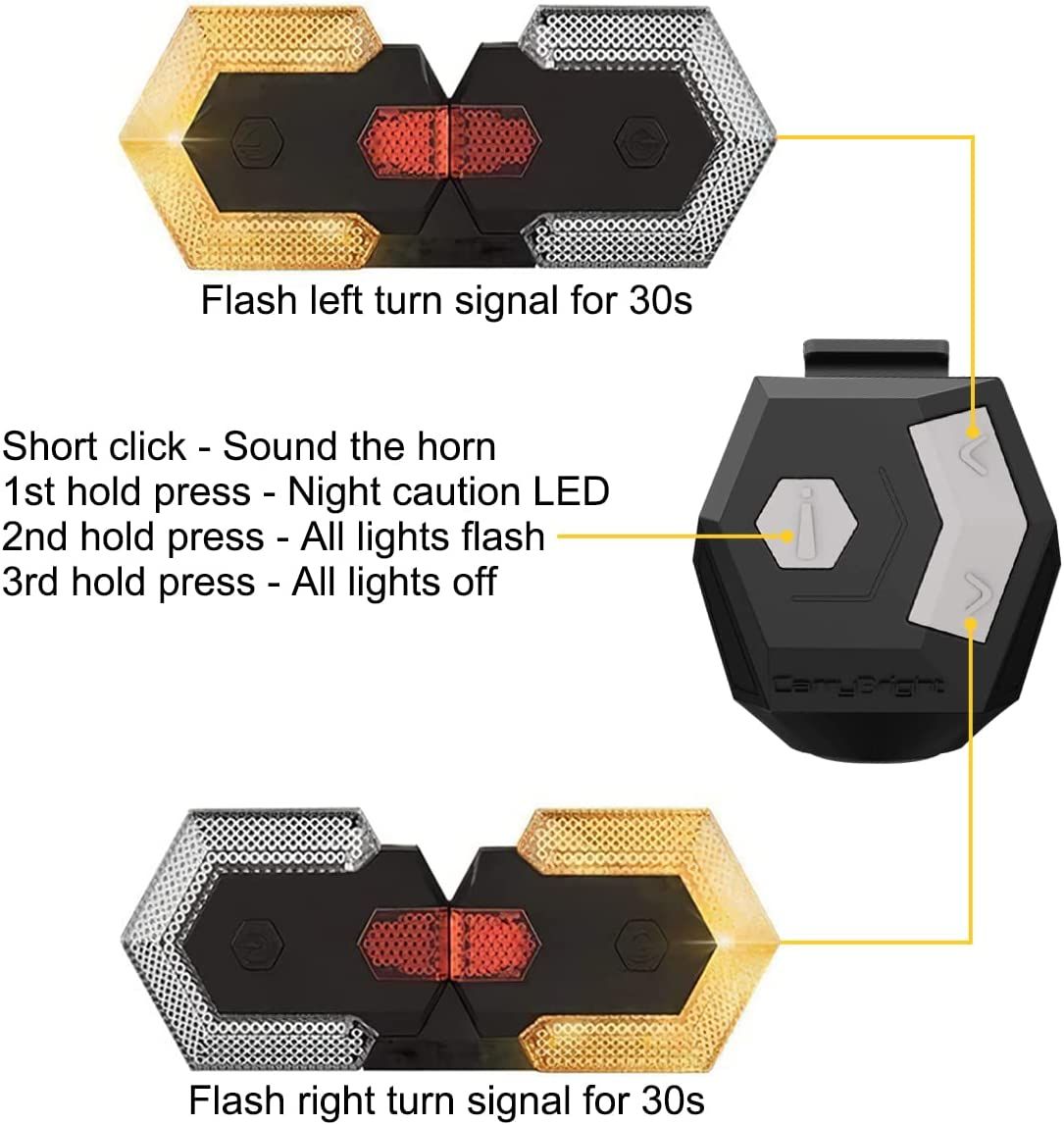 CarryBright CBX4 Feu de signalisation pour vélo avec klaxon, recharge USB, étanche, accessoire de sécurité cycliste