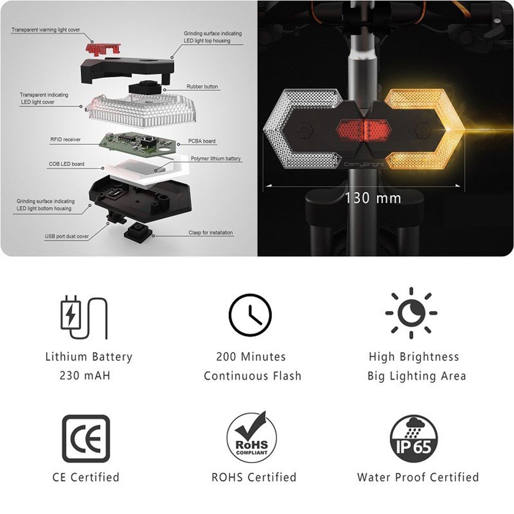 CarryBright CBX4 Feu de signalisation pour vélo avec klaxon, recharge USB, étanche, accessoire de sécurité cycliste