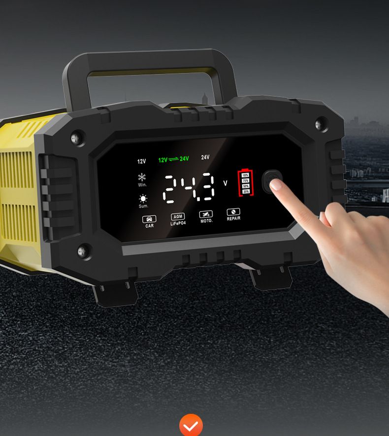 FOXSUR Chargeur de batterie de voiture portable 12V 24V Chargeur polyvalent pour AGM LiFePO4 acide de plomb moto camion