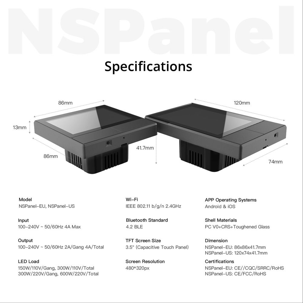 SONOFF NSPanel Interrupteur intelligent scène WiFi contrôle tout-en-un avec écran tactile pour l'automatisation de la maison intelligente