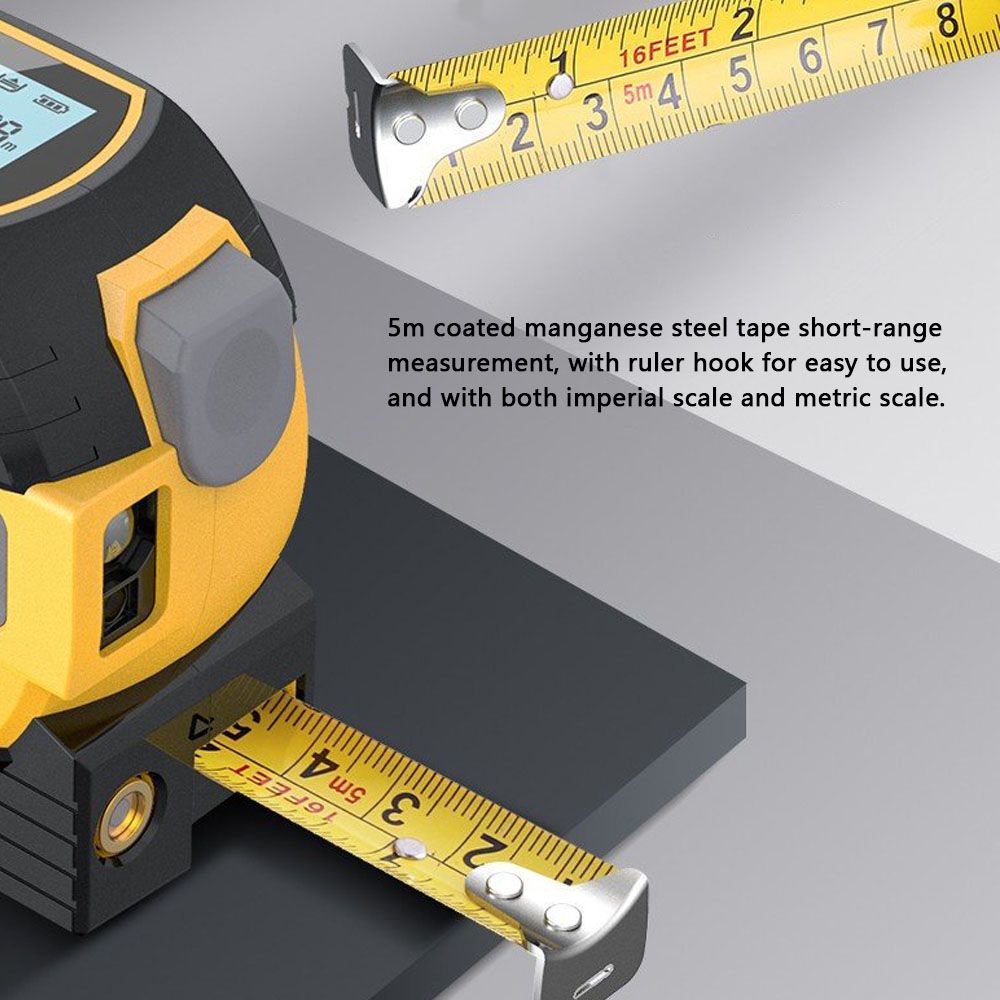 Mètre ruban télémètre laser 3 en 1 avec rétroéclairage d'affichage LCD pour architectes, outils de rénovation domiciliaire