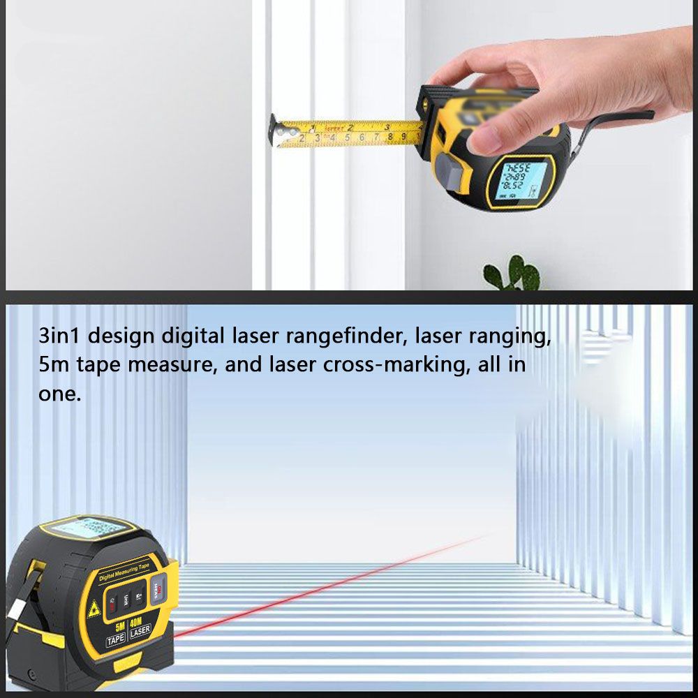 Mètre ruban télémètre laser 3 en 1 avec rétroéclairage d'affichage LCD pour architectes, outils de rénovation domiciliaire