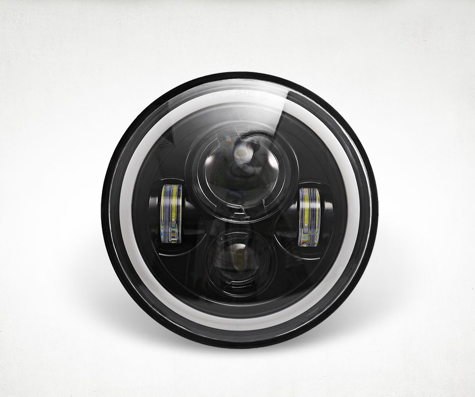 Phare LED 7 pouces pour moto Jeep Wrangler Lada Niva 4x4, design étanche avec œil d'ange jaune et blanc vif