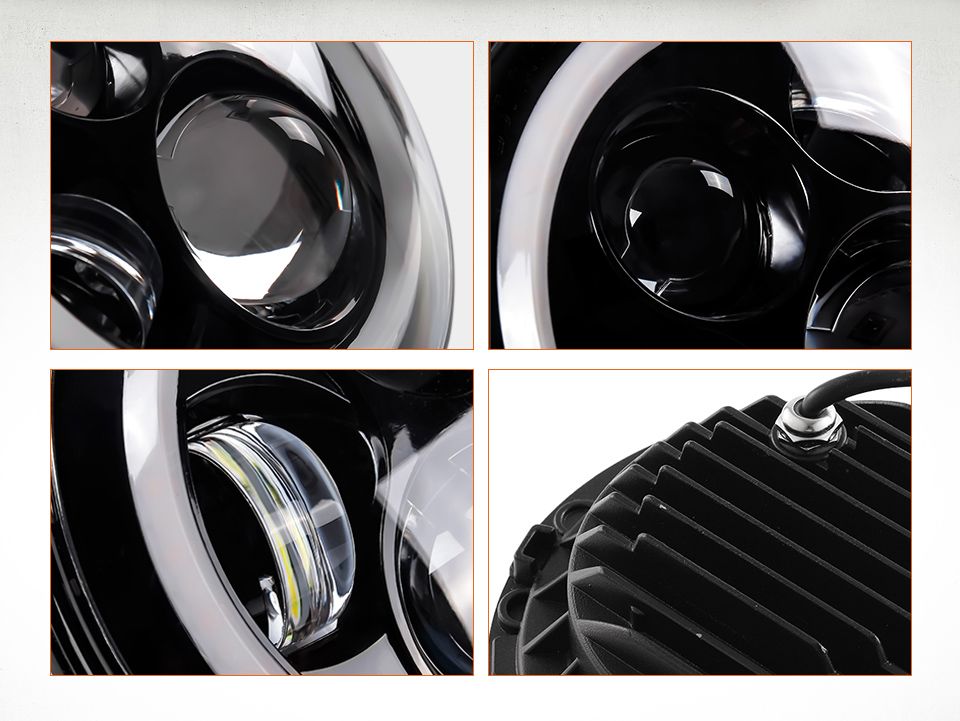 Phare LED 7 pouces pour moto Jeep Wrangler Lada Niva 4x4, design étanche avec œil d'ange jaune et blanc vif