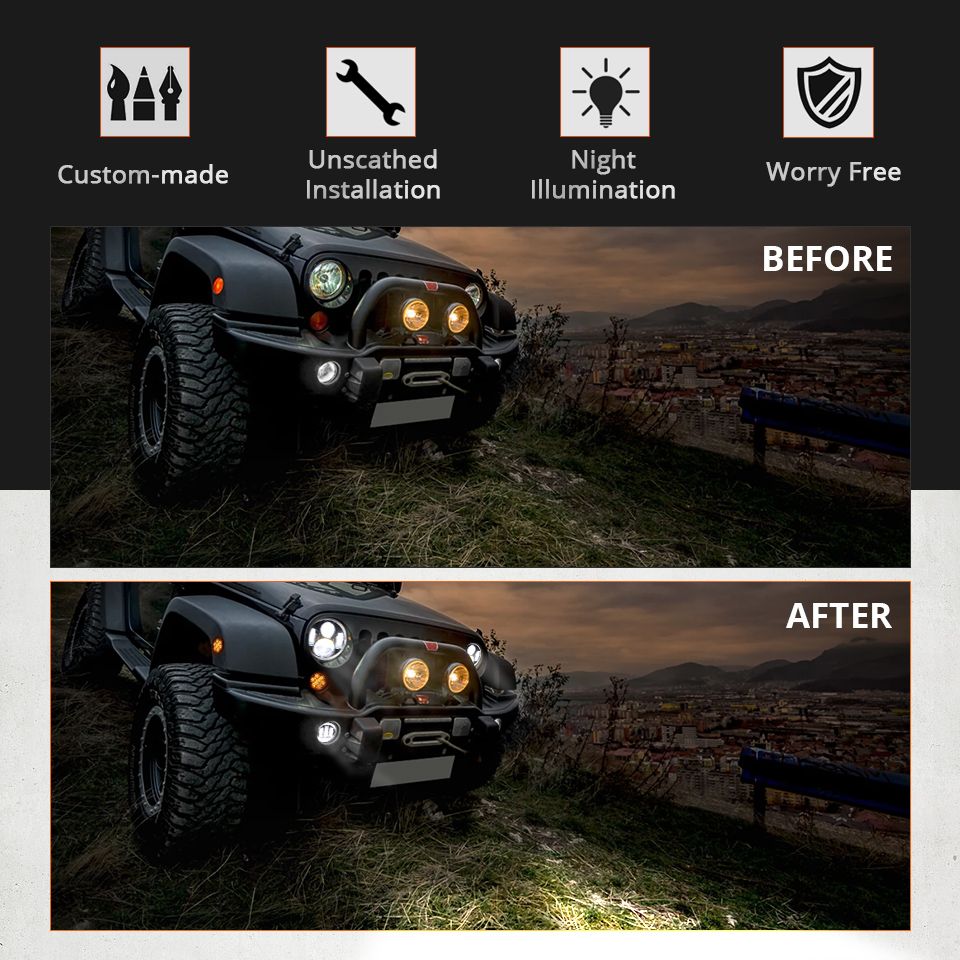 Phare LED 7 pouces pour moto Jeep Wrangler Lada Niva 4x4, design étanche avec œil d'ange jaune et blanc vif