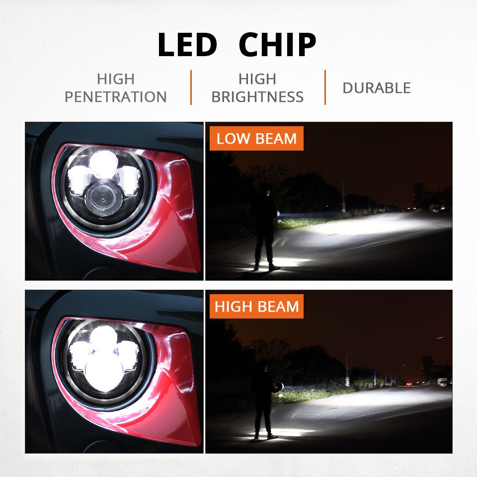 Phare LED 7 pouces pour moto Jeep Wrangler Lada Niva 4x4, design étanche avec œil d'ange jaune et blanc vif